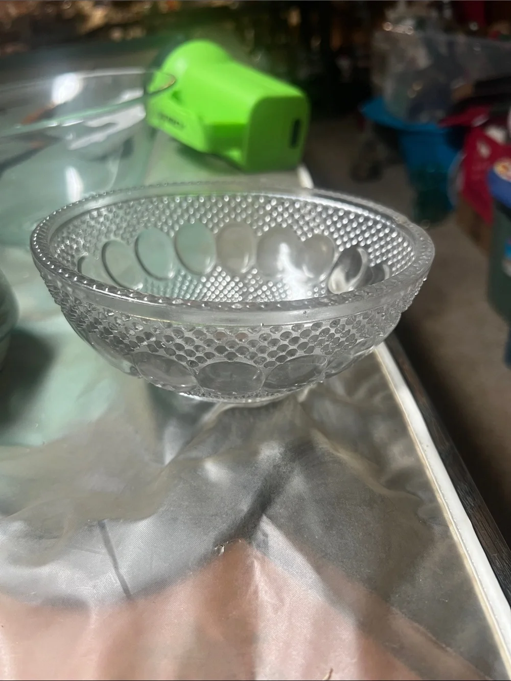 Vintage Clear Glass Decorative Bowl - Textured Dot Design